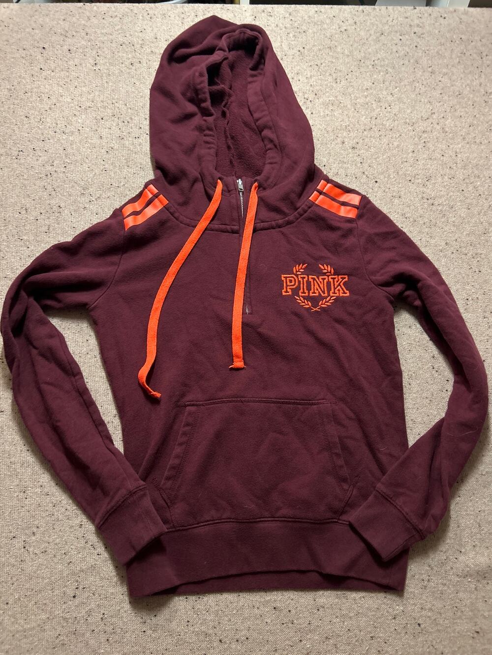 Y2K Pink Victoria's Secret Burgundy Quarter Zip Hooded Sweatshirt XS